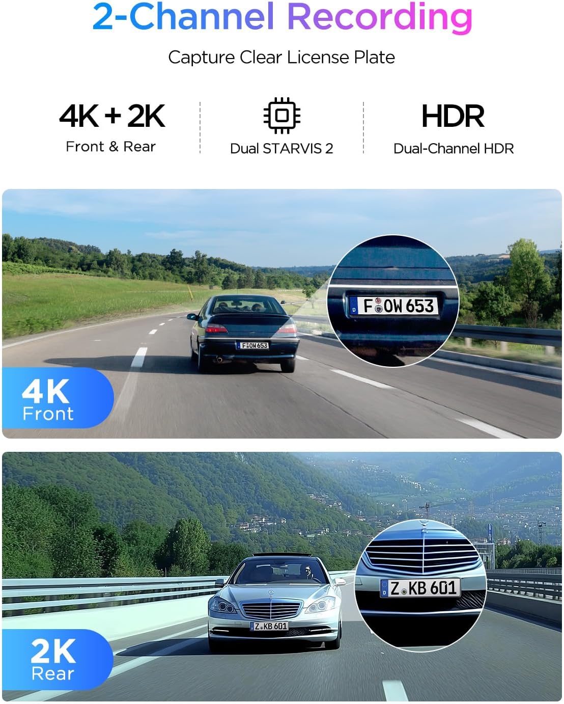 VIOFO A329S 3CH dash cam front cabin rear view