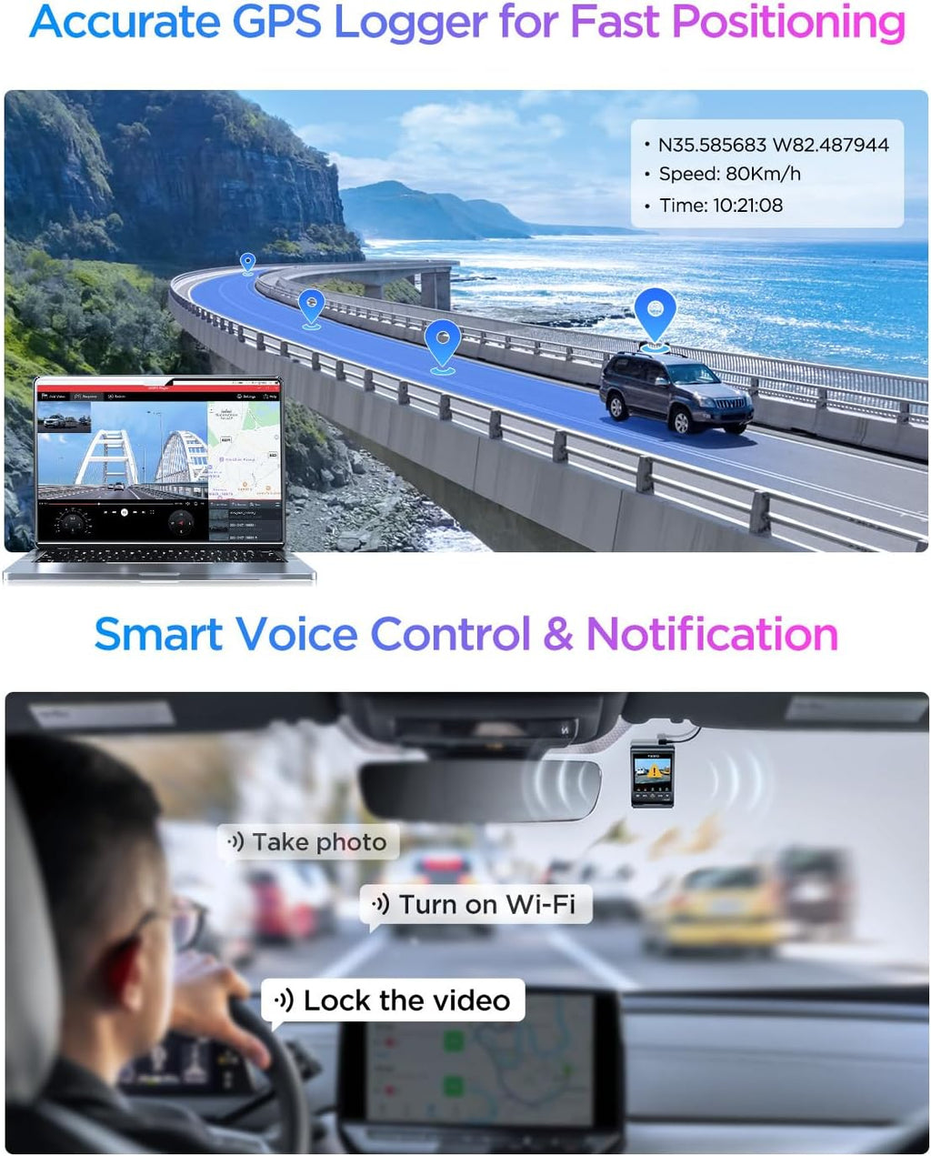 VIOFO A329S 3CH dash cam front cabin rear view