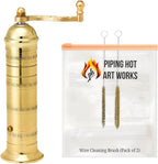 Alexander Mills 10-Inch Original Greek Brass Pepper Mill with hand crank and cleaning brushes – 2025 upgraded version