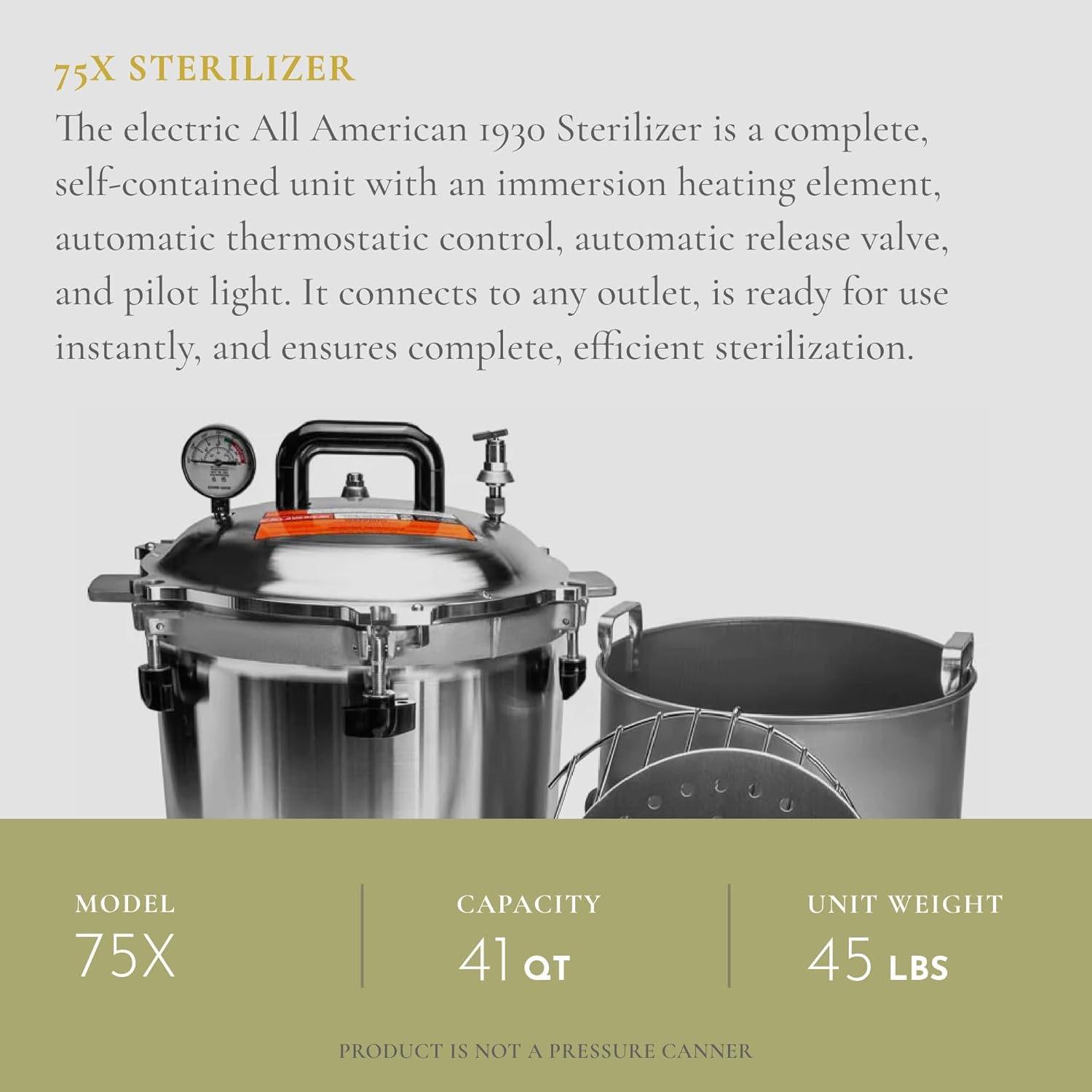 All American 1930 75X steam sterilizer with removable rack