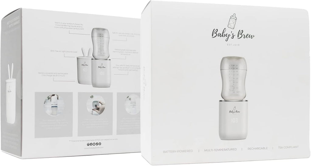 Baby's Brew Baby Shower Set - Portable Bottle Warmer with Adapter for Breast Milk, White