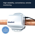 Bluebot flow meter clamped on pipe with app display