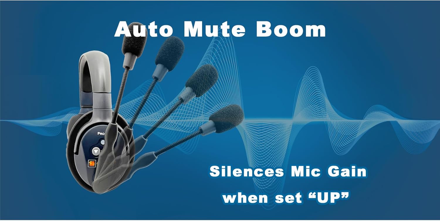 Ultralite ETP4S full duplex wireless intercom system with four single headsets and noise-reducing microphones