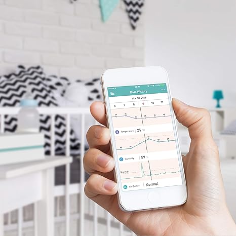 Lollipop Grey Nursery Sensor accessory for baby camera — tracks air quality, temperature, and humidity