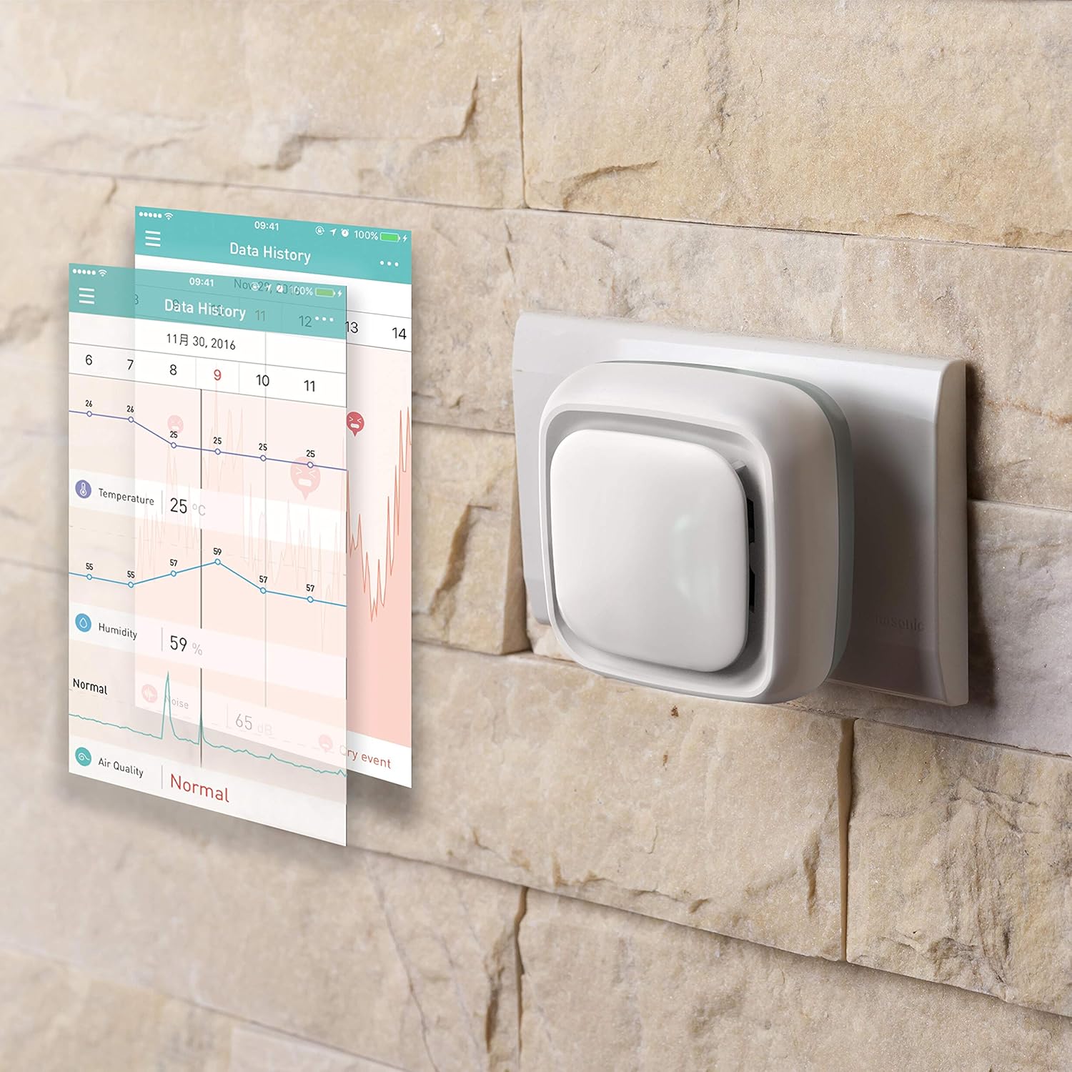 Lollipop Grey Nursery Sensor accessory for baby camera — tracks air quality, temperature, and humidity