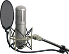 Proscreen XL metal pop filter with adjustable gooseneck attached to microphone stand for studio recording