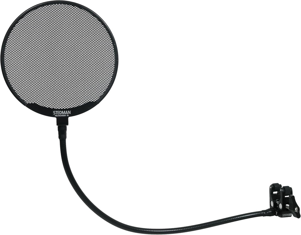 Proscreen XL metal pop filter with adjustable gooseneck attached to microphone stand for studio recording