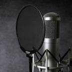 Proscreen XL metal pop filter with adjustable gooseneck attached to microphone stand for studio recording