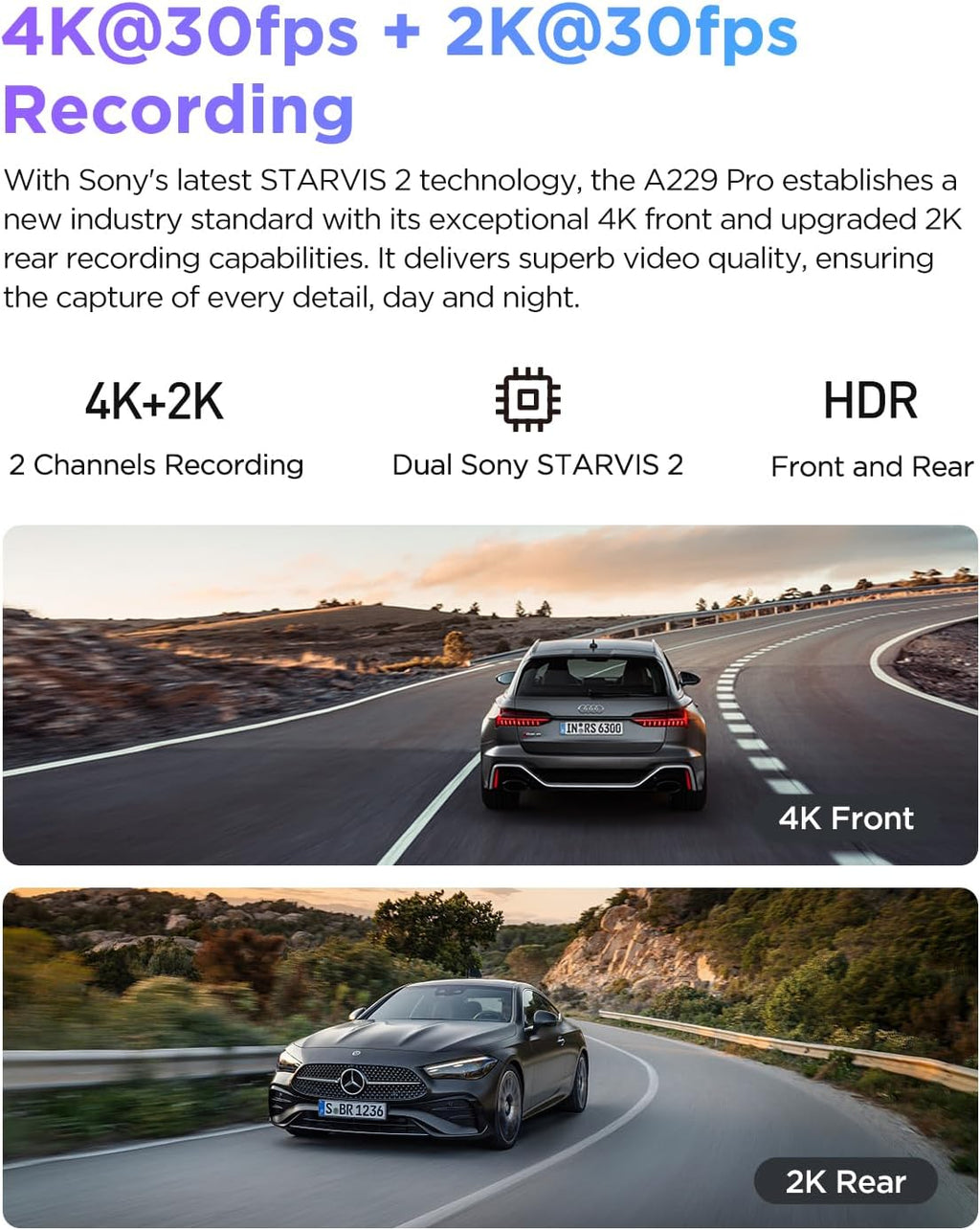 VIOFO A229 Pro 2CH 4K plus 2K dash cam front and rear