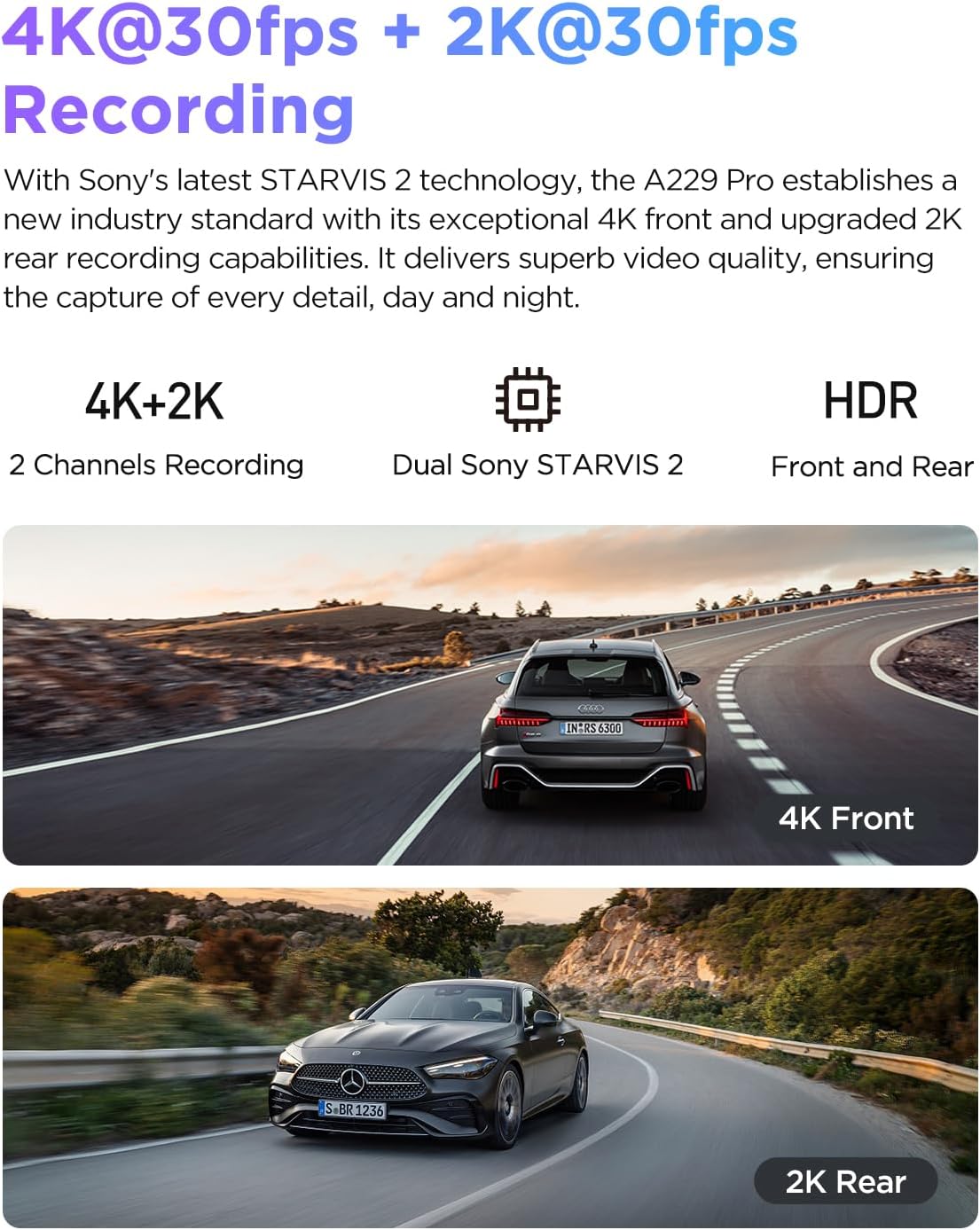 VIOFO A229 Pro 2CH 4K plus 2K dash cam front and rear