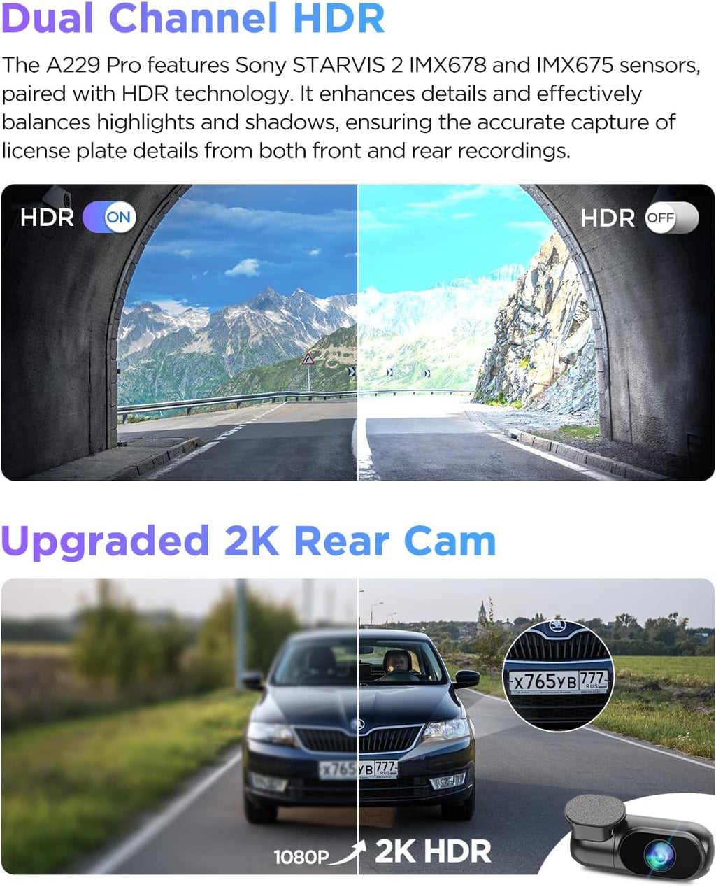 VIOFO A229 Pro 2CH 4K plus 2K dash cam front and rear