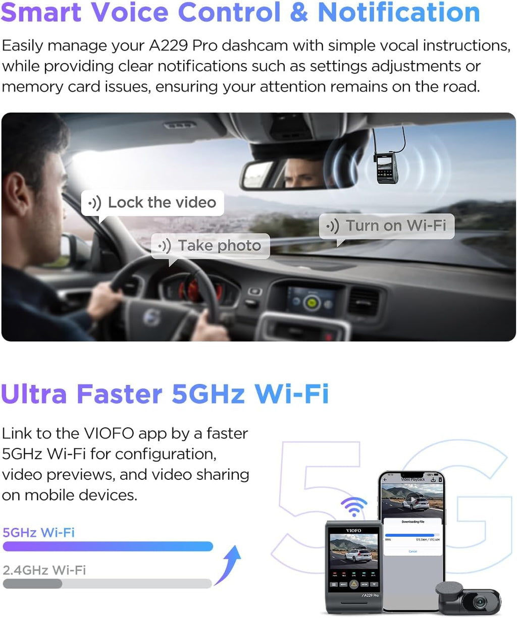 VIOFO A229 Pro 2CH 4K plus 2K dash cam front and rear