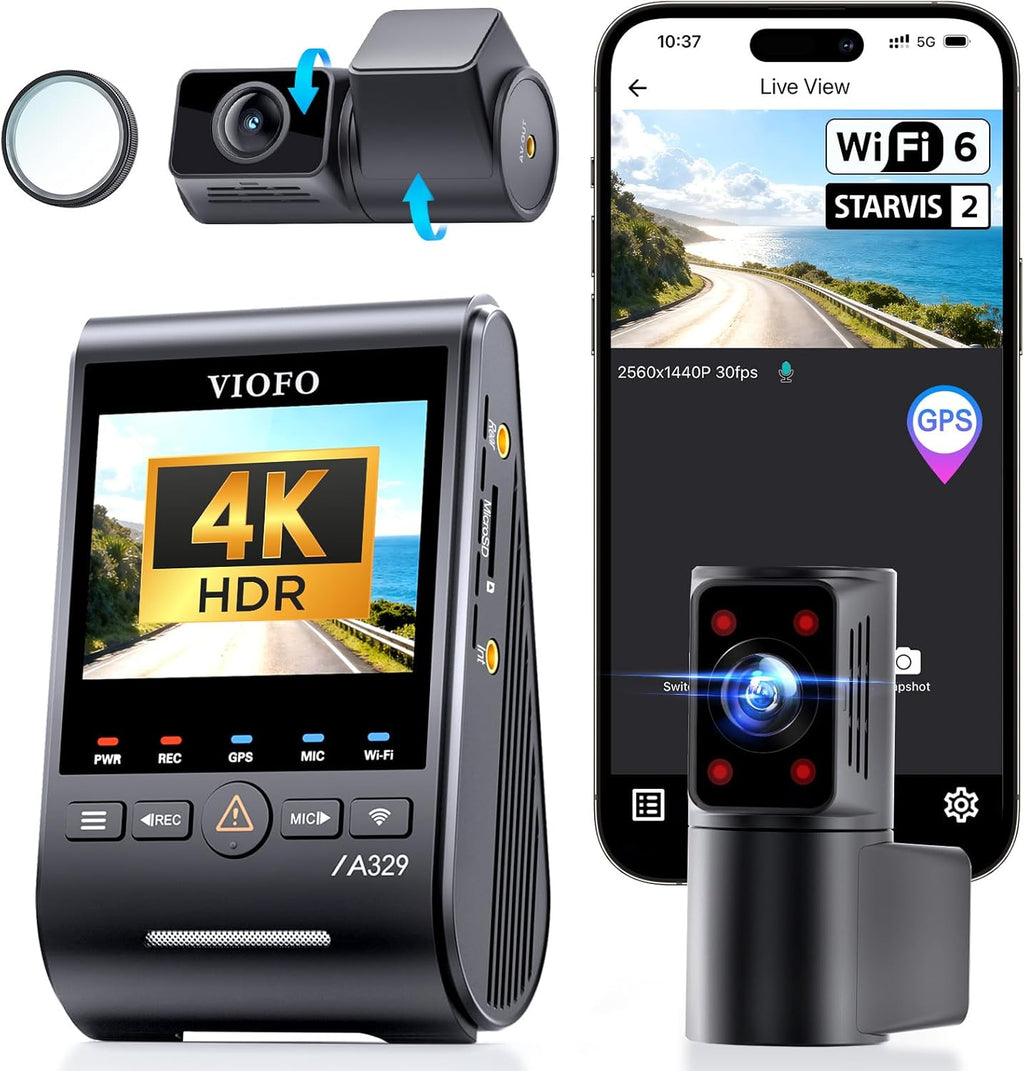 VIOFO A329S 2CH 4K front and 2K rear dash cam installed in car