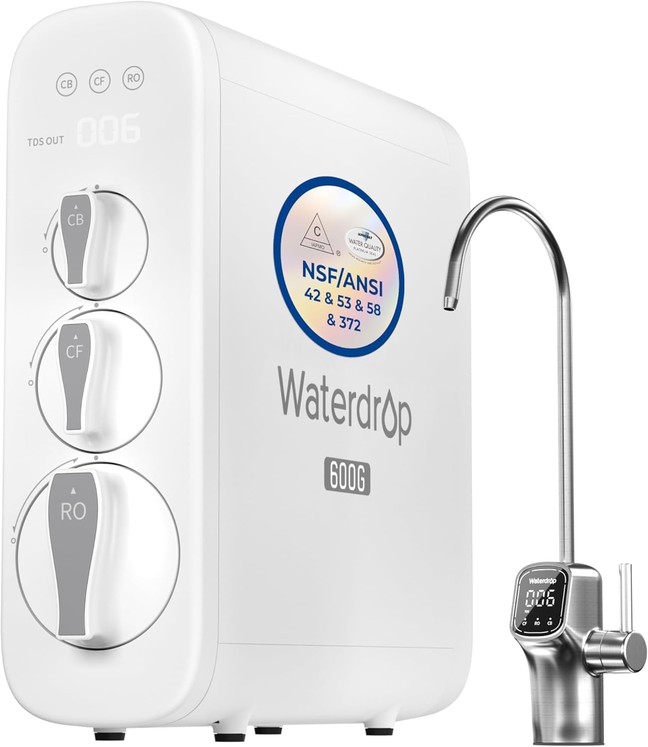 Waterdrop G3P600 Reverse Osmosis Water Filter under sink tankless RO system