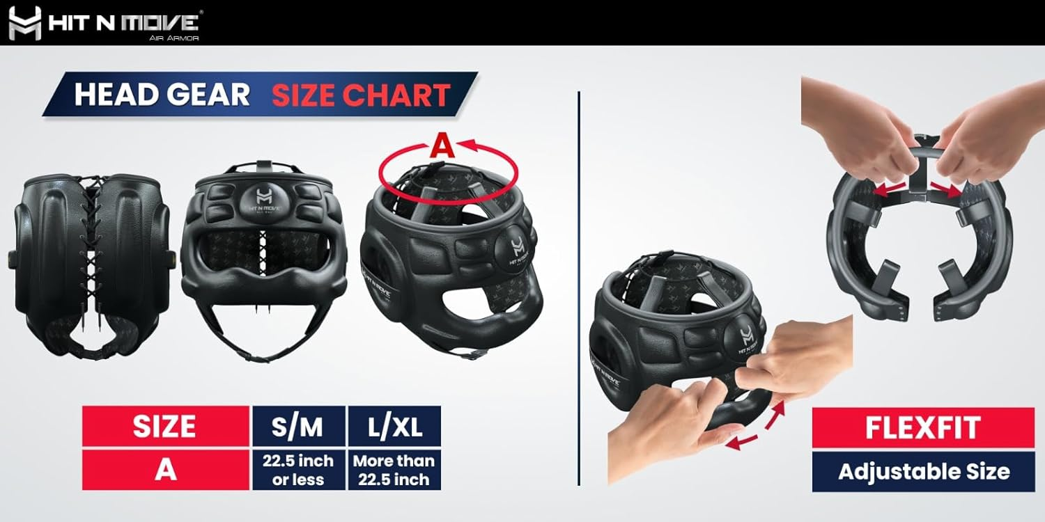 boxing headgear size chart with adjustable flexfit sizing guide