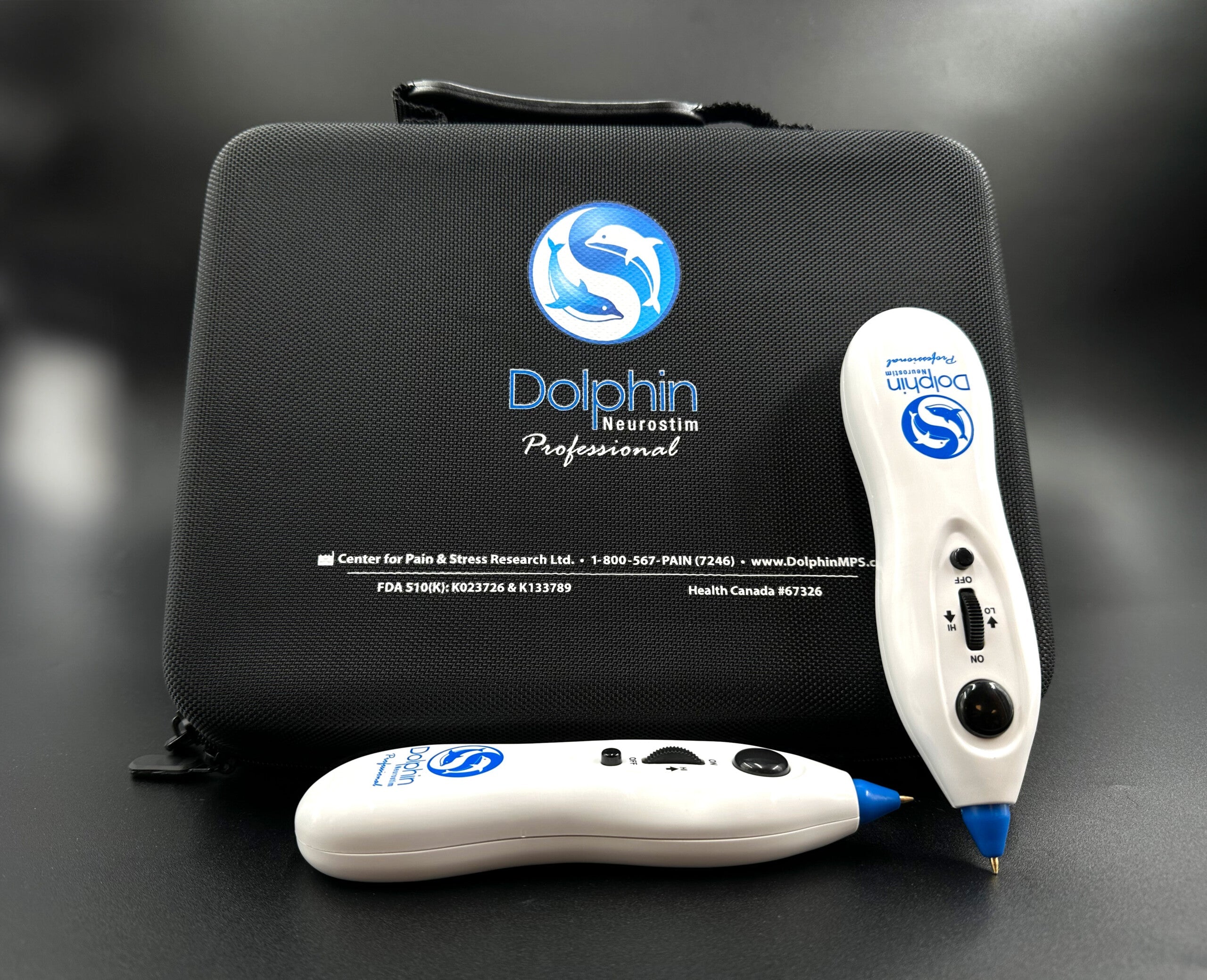 close up of Dolphin Neurostim handheld device for pain relief and therapy