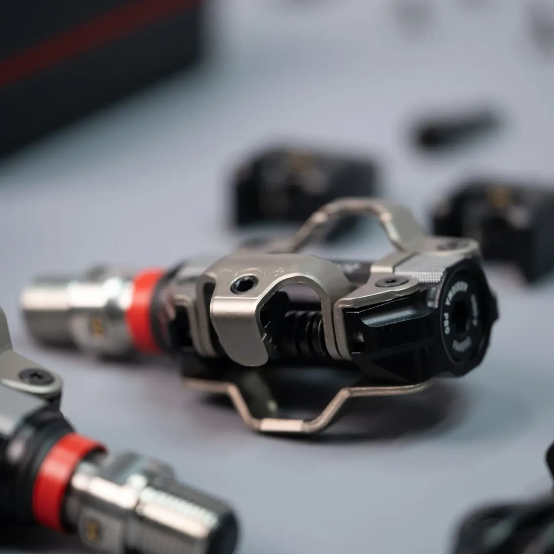 Close up view of Favero Assioma PRO MX-1 SPD power meter pedal showing pedal body and sensor spindle