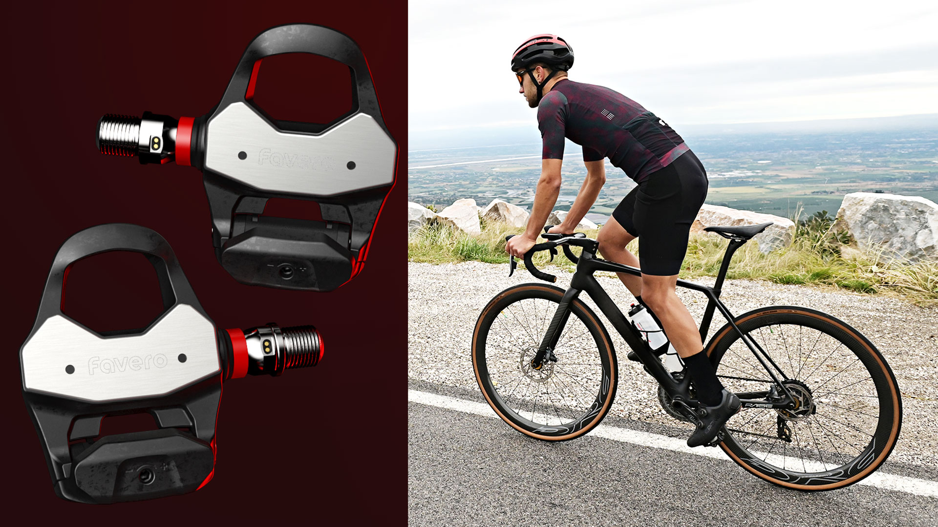 Cyclist using Favero Assioma PRO RL-1 power meter pedals during outdoor road cycling performance