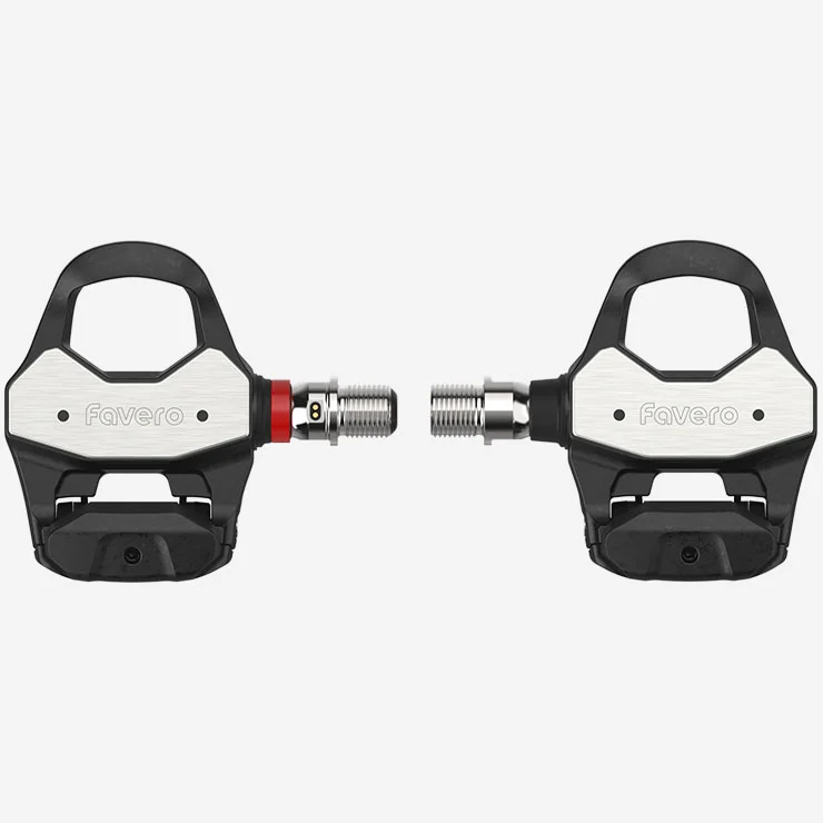 Favero Assioma PRO RL-1 power meter pedals front view showing left and right pedal alignment