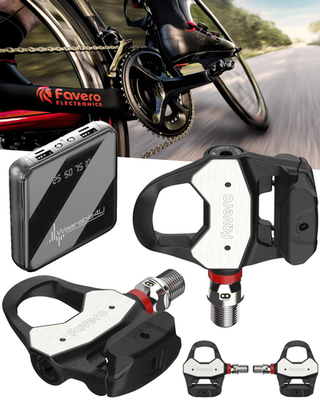 Cyclist using Favero Assioma Pro RL power meter pedals with real-time cycling performance tracking