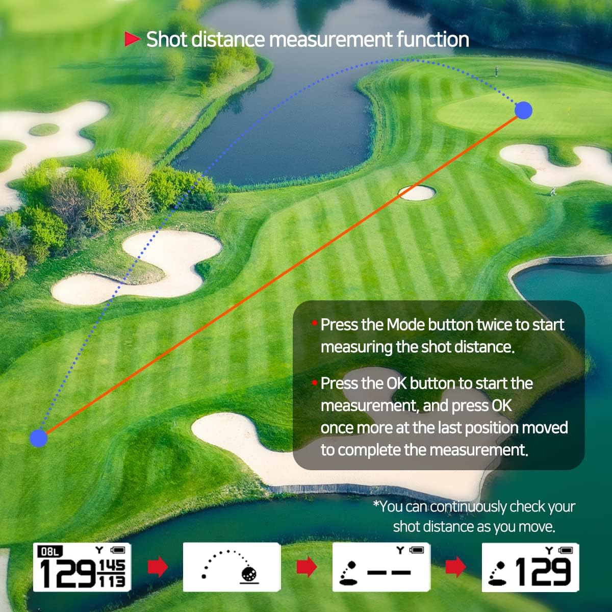 GolfBuddy Voice 2S+ Talking GPS Rangefinder clipped on a hat, showing screen and audio control