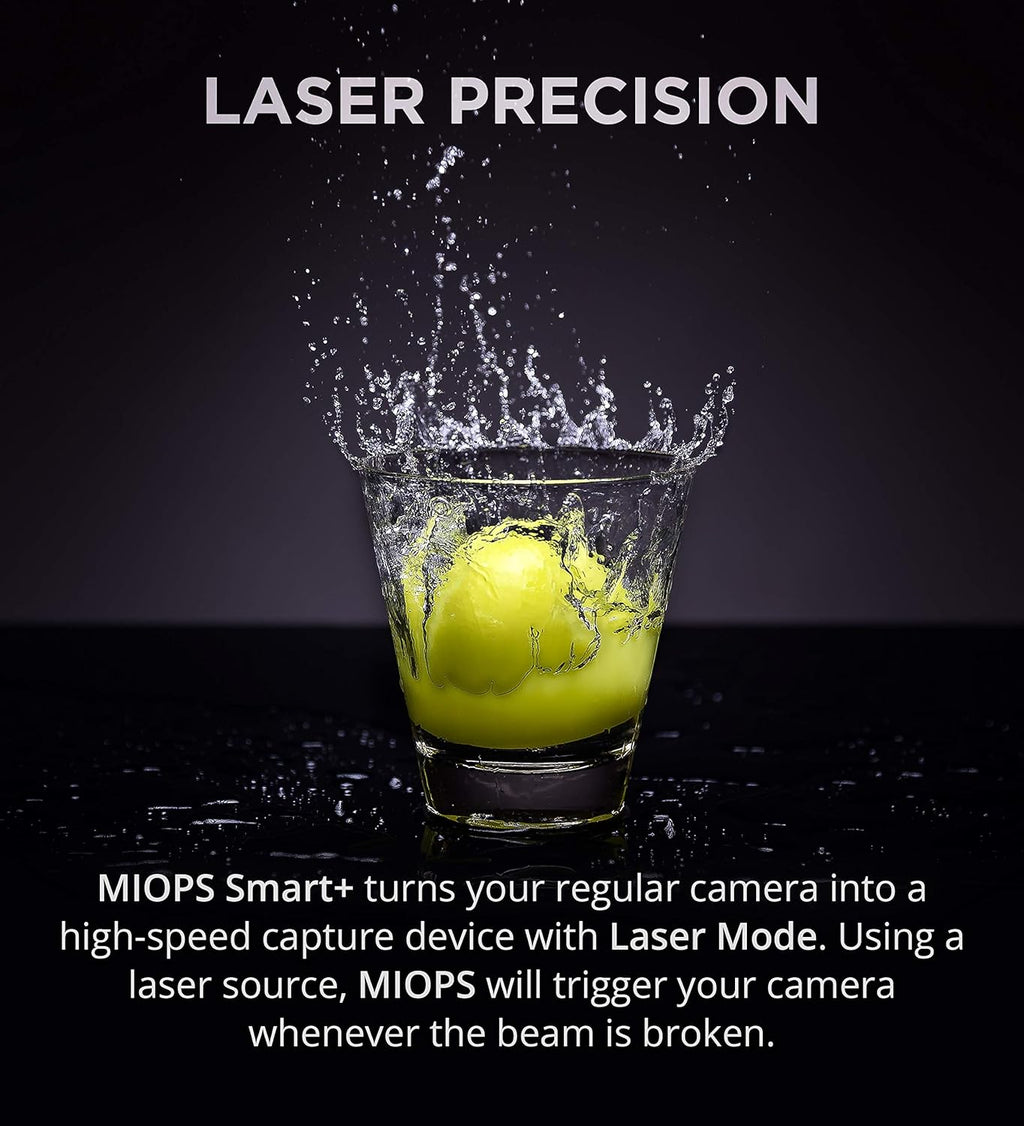 MIOPS Smart Plus laser trigger capturing high-speed splash photography with precision