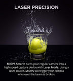 MIOPS Smart Plus laser trigger capturing high-speed splash photography with precision