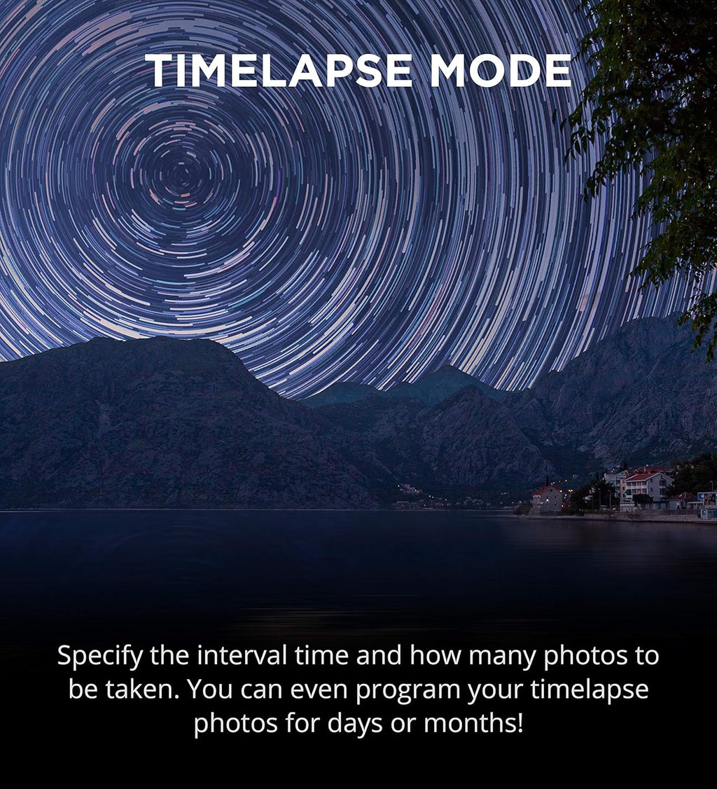 MIOPS Smart Plus timelapse mode capturing star trails with programmable interval shooting