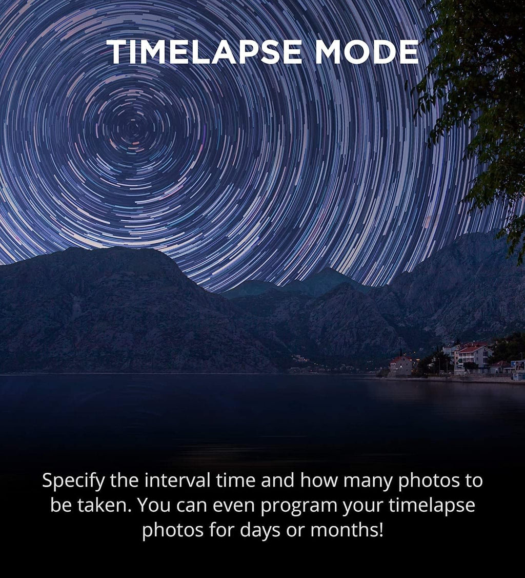 MIOPS Smart Plus timelapse mode capturing star trails with programmable interval shooting