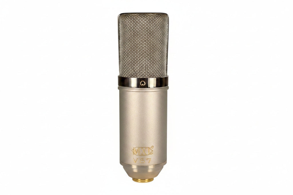 MXL V67G condenser microphone front view for studio vocals with warm vintage sound