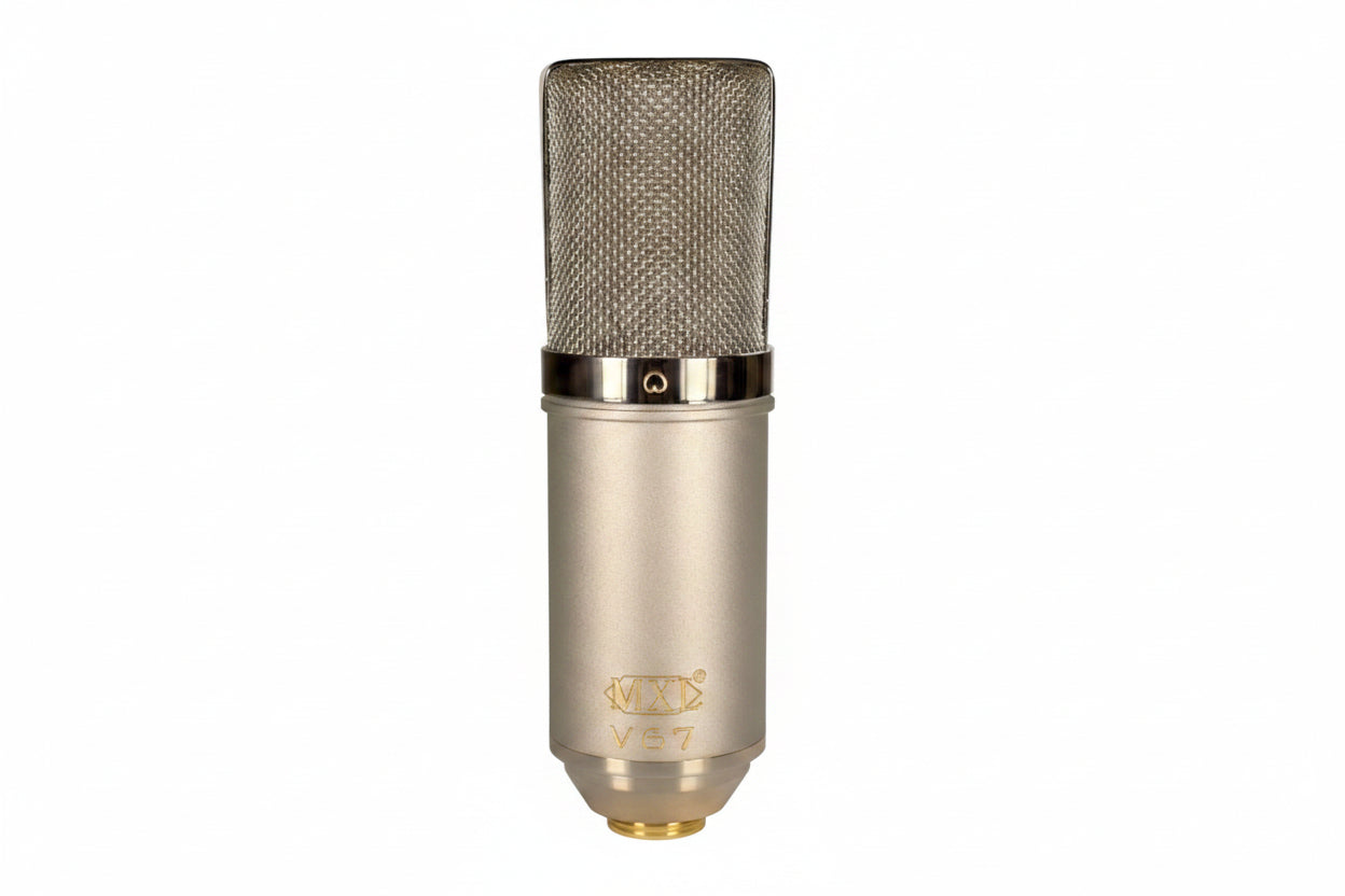 MXL V67G condenser microphone front view for studio vocals with warm vintage sound