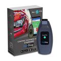 NexPTG coating thickness gauge connected to smartphone app showing real-time paint measurement