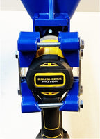 Close-up of Quikpoint clamp securely mounted on drill showing tight grip and alignment