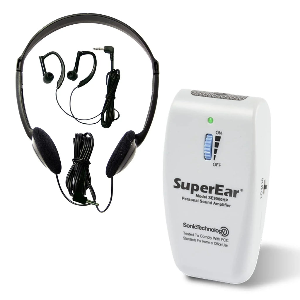 SuperEar SE9000HP personal sound amplifier with headphones and earbuds for clear sound