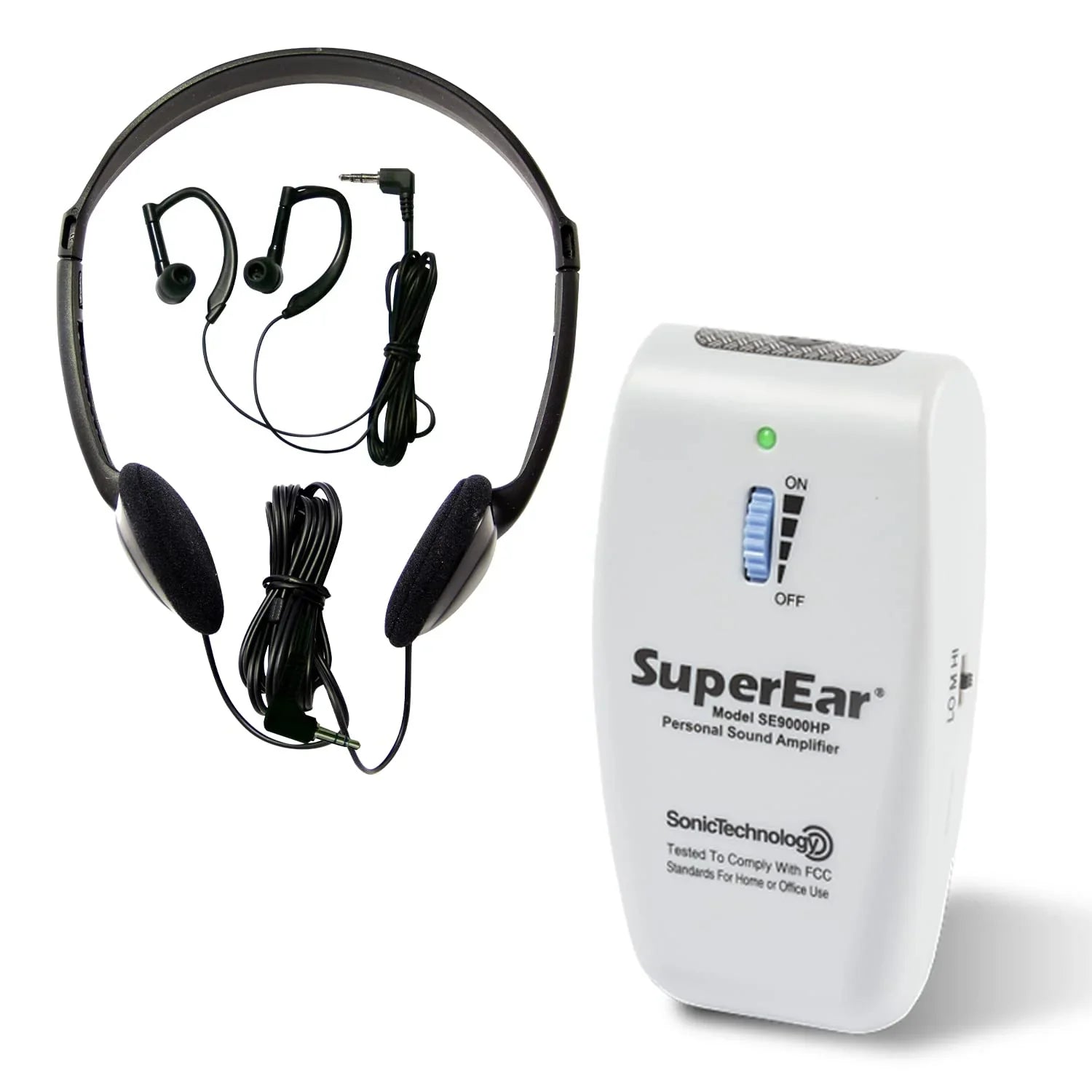 SuperEar SE9000HP personal sound amplifier with headphones and earbuds for clear sound