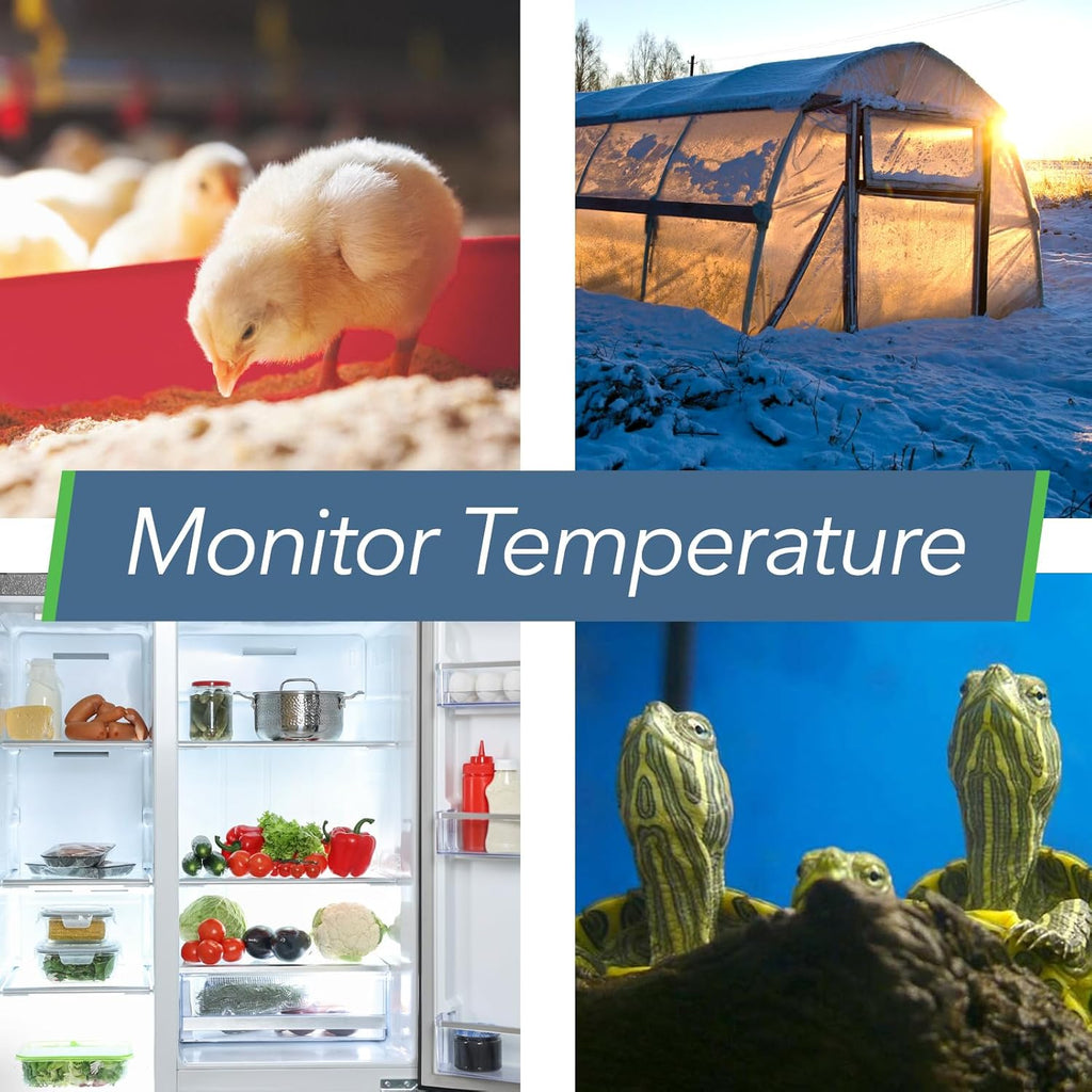 Temperature monitoring sensor used in refrigerator, greenhouse, and reptile habitat for accurate climate control