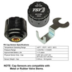 TST 507 cap sensor specifications showing pressure range, temperature range and battery life
