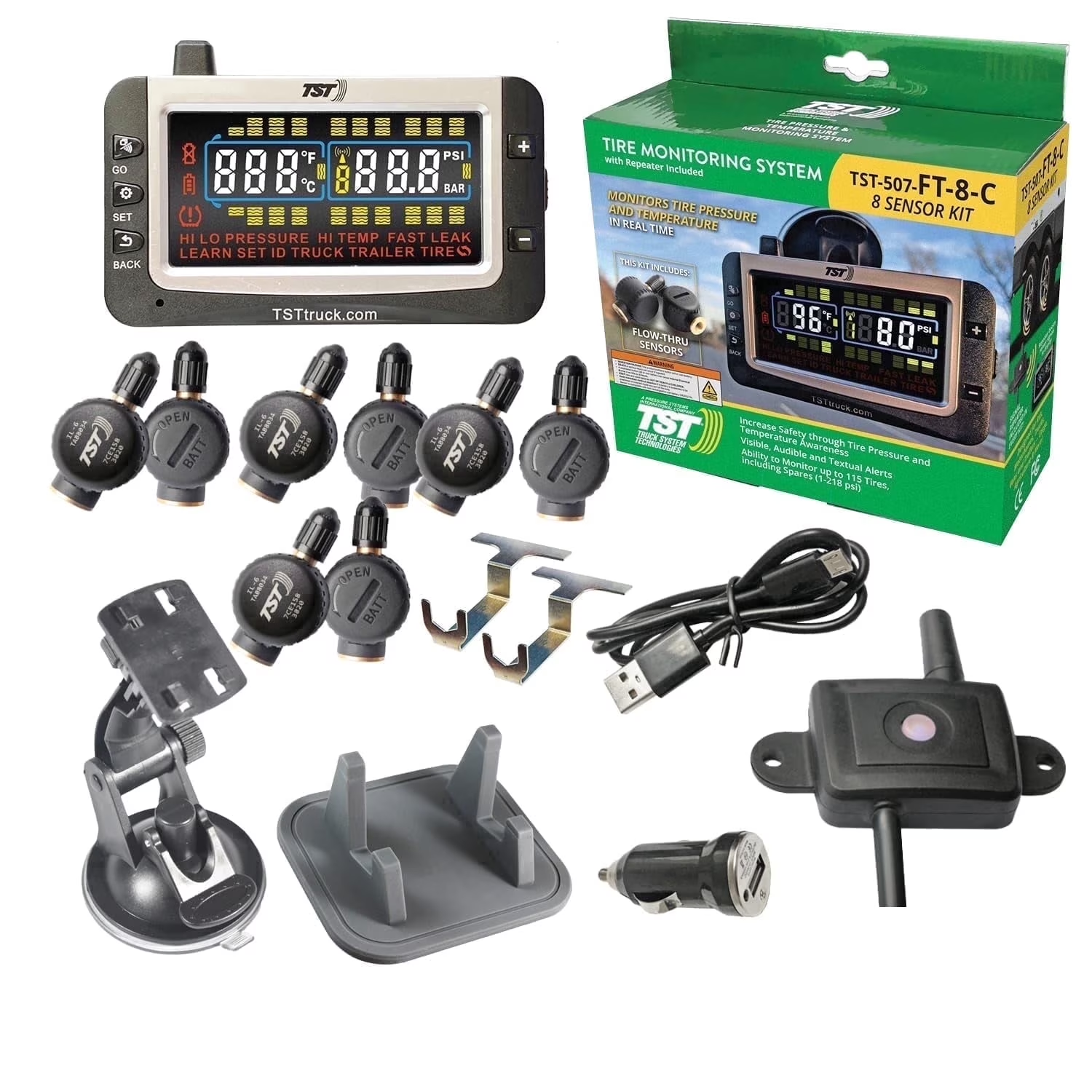 TST 507 FT 8 sensor TPMS kit with display monitor sensors repeater and accessories