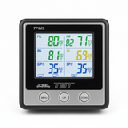 TST TPMS monitor showing real time tire pressure and temperature readings