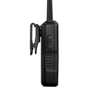 Uniden SDS100 handheld scanner side profile with belt clip and control interface