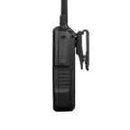 Uniden SDS100 side view showing USB ports, control buttons, and rugged handheld design