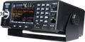 Uniden SDS200 digital police scanner front angled view showing color display keypad controls and desktop mounting bracket