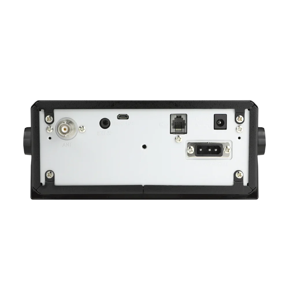 Uniden SDS200 rear panel showing antenna port LAN connection USB input and power connectors for base station setup