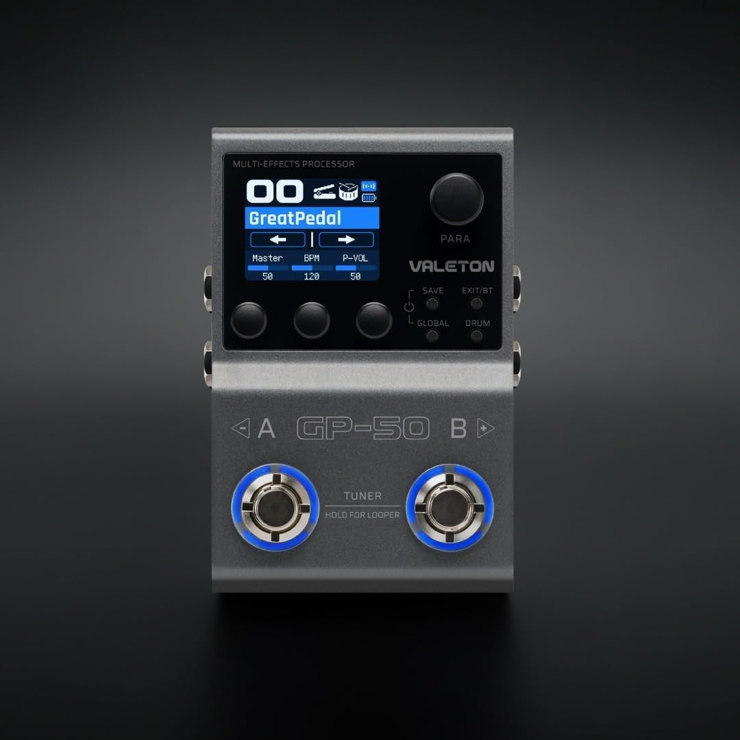 Valeton GP-50 portable multi effects pedal with rechargeable battery 4 hours playtime and lightweight design