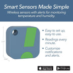 Compact wireless temperature and humidity sensor designed for easy setup with real-time monitoring and alerts
