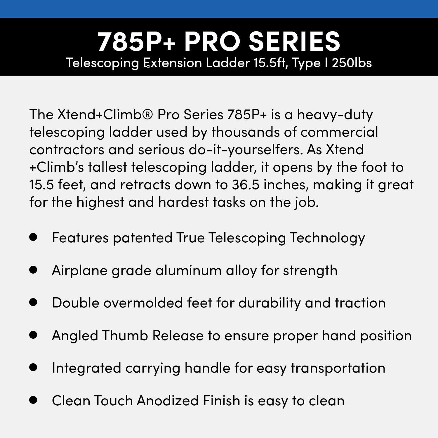 Xtend & Climb 785P Pro telescoping ladder fully extended to 15.5 ft