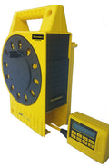 ZipLevel PRO-2000B handheld module and base unit on construction site showing elevation reading.