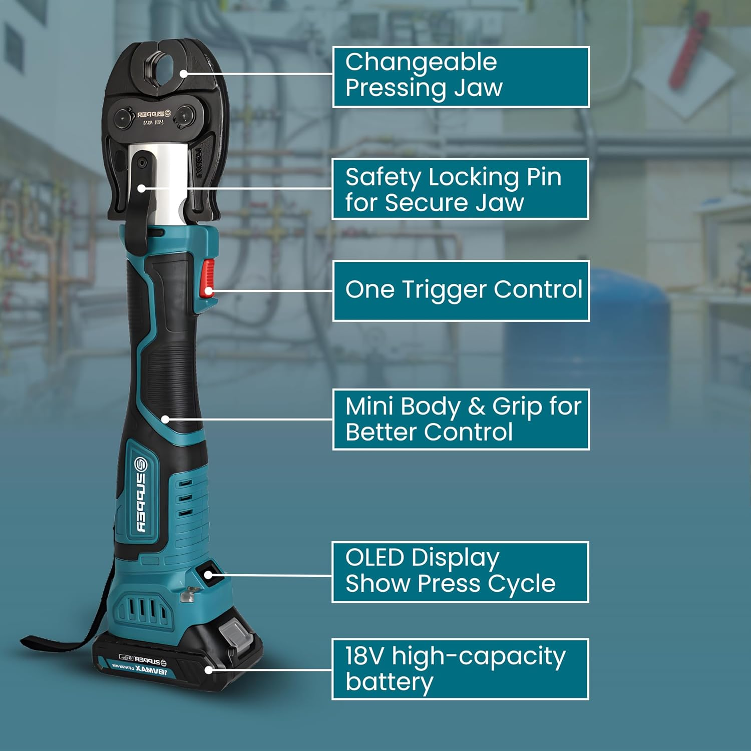 Zupper electric copper crimper used for residential and commercial plumbing HVAC and industrial applications